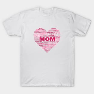 Heart Mom Word Cloud in Pink T-Shirt